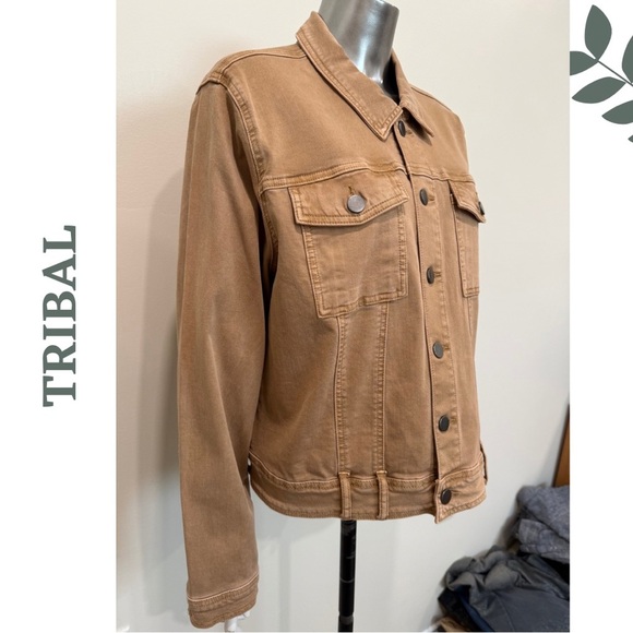 TRIBAL Size XL Stretch Twill Utility Denim Jacket — Toasted Almond Perfection! - Picture 3 of 6